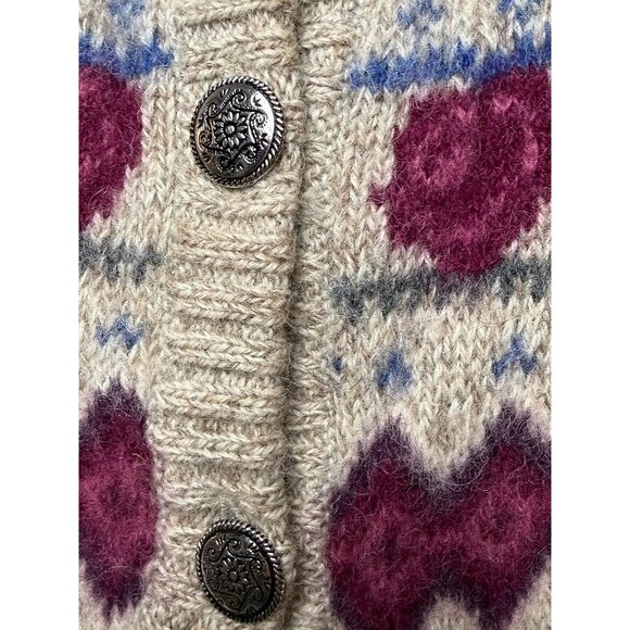 Vintage Eddie Bauer Wool Blend Cardigan Sweater Large Floral Fair Isle Gray Purp - Picture 3 of 5